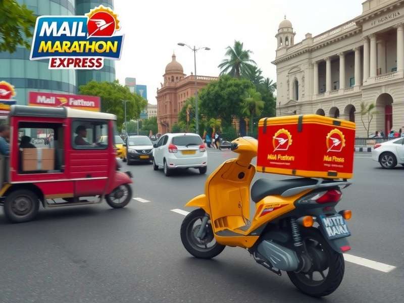 Mail Marathon Express game banner showing a delivery scooter in Mumbai
